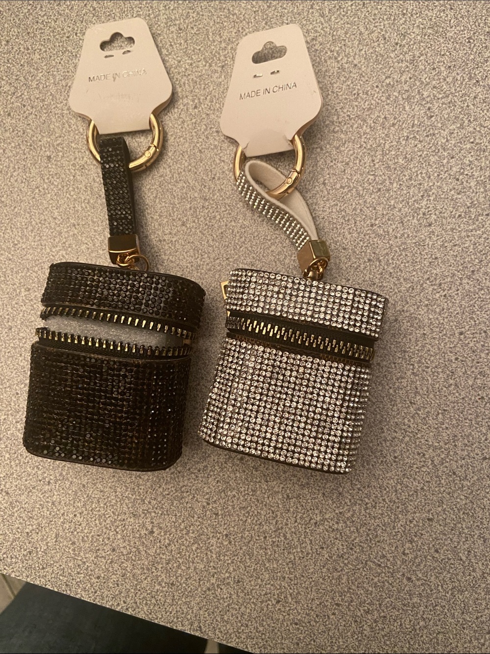 Rhinestone Zip Keychain Pouch - Black & Silver